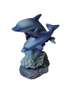 Dolphin Figurine Oceanic Scene Blue Resin Glitter Accents Ocean Sea Life Decor